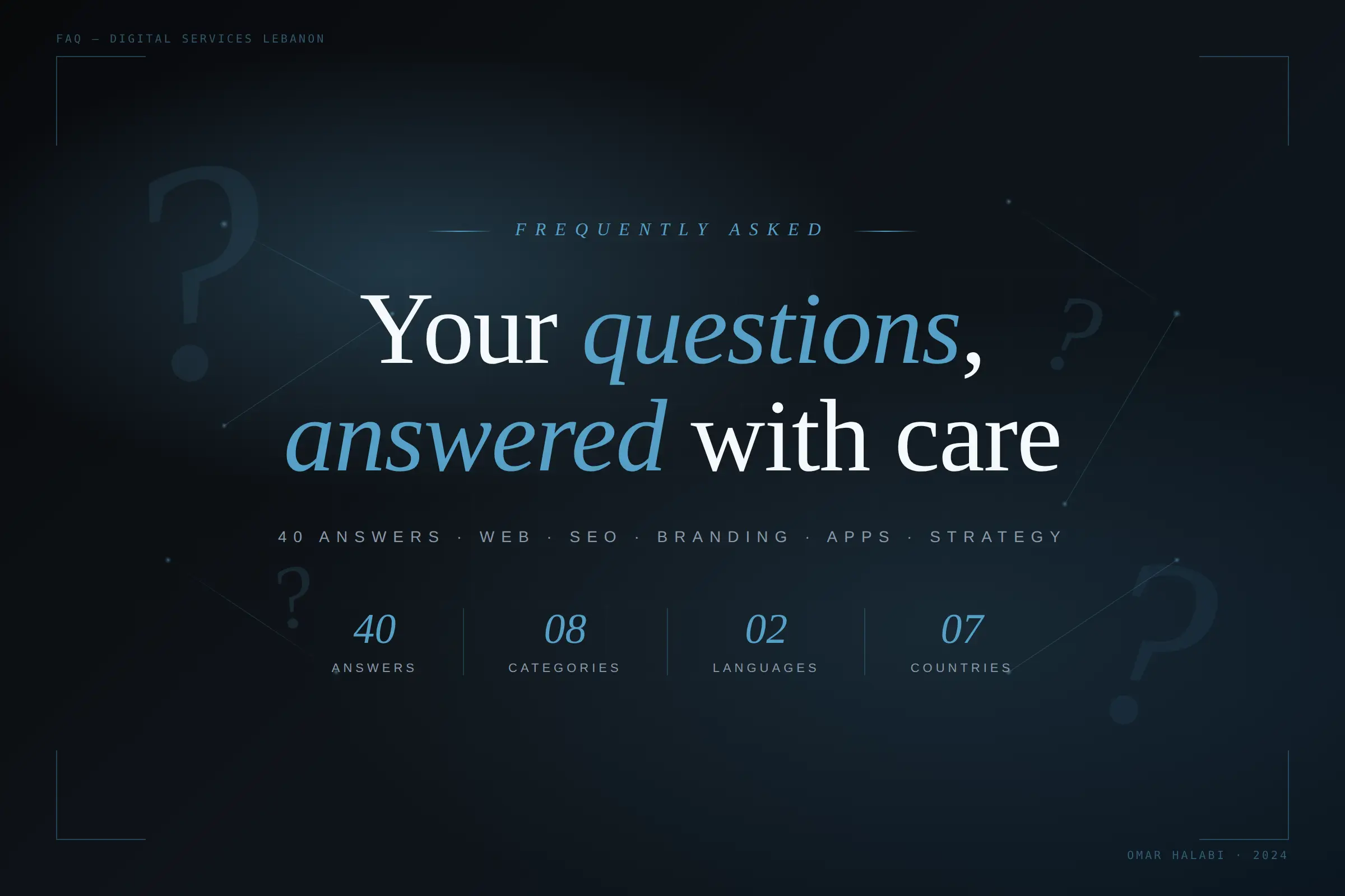 Digital services Lebanon FAQ — 40 answers about web design, SEO, branding, mobile apps, and digital strategy for businesses in Beirut and the GCC