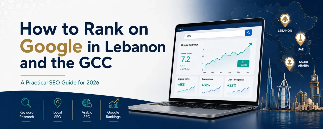 SEO ranking guide for Lebanon and the GCC showing Google analytics, local SEO, and regional search growth