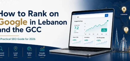 SEO ranking guide for Lebanon and the GCC showing Google analytics, local SEO, and regional search growth