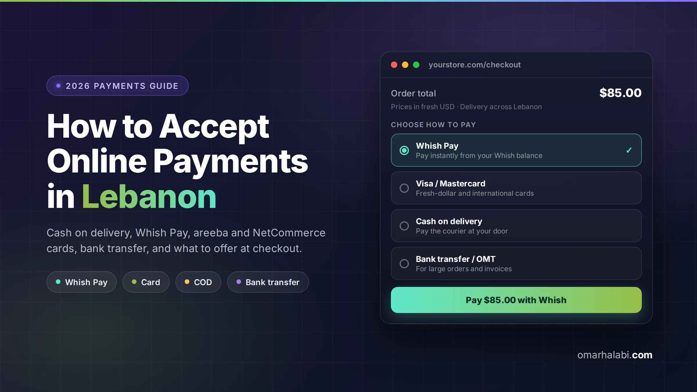 How to accept online payments in Lebanon with Whish Pay, cards and cash on delivery at checkout
